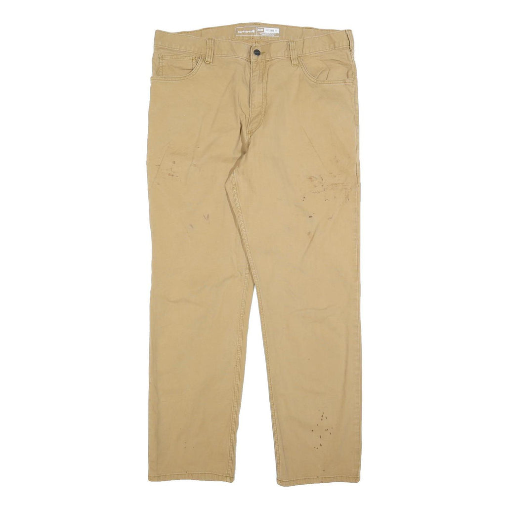 CARHARTT Mens Cotton Blend Beige Relaxed Straight Trousers W38 L32 Workwear Zip