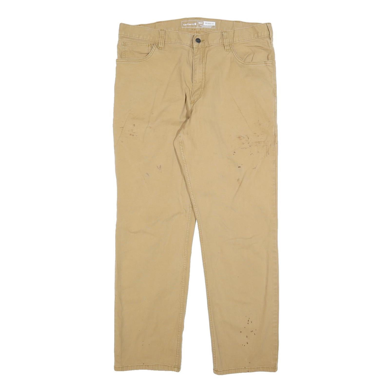 CARHARTT Mens Cotton Blend Beige Relaxed Straight Trousers W38 L32 Workwear Zip