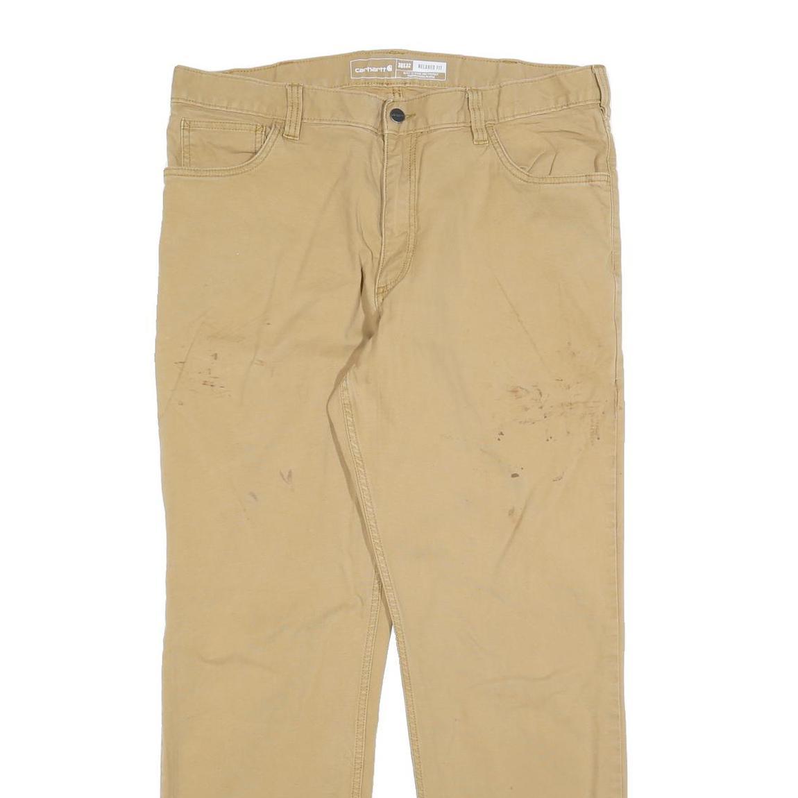 CARHARTT Mens Cotton Blend Beige Relaxed Straight Trousers W38 L32 Workwear Zip