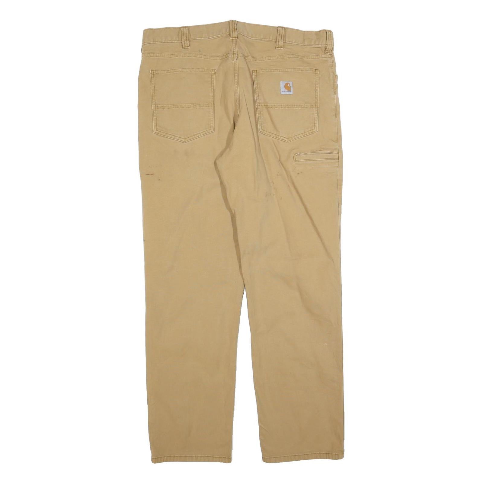 CARHARTT Mens Cotton Blend Beige Relaxed Straight Trousers W38 L32 Workwear Zip
