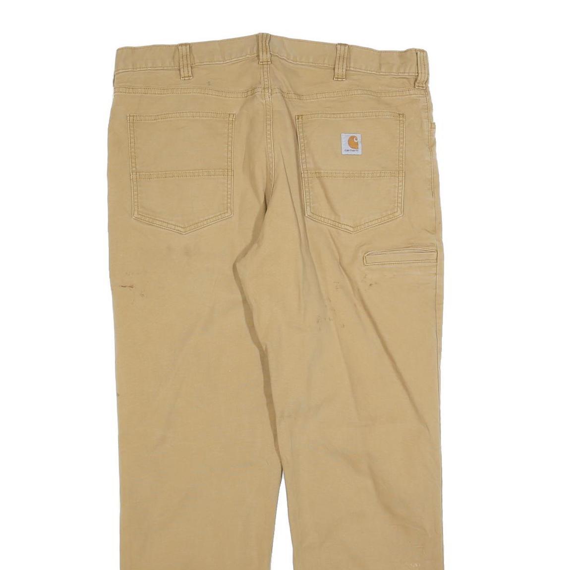CARHARTT Mens Cotton Blend Beige Relaxed Straight Trousers W38 L32 Workwear Zip