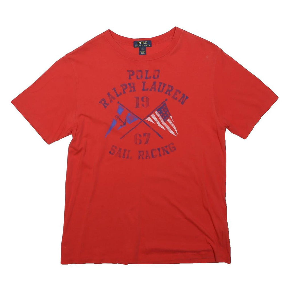 POLO RALPH LAUREN Boys Red Graphic T-Shirt 14-15Y Short Sleeve Crew Neck Cotton