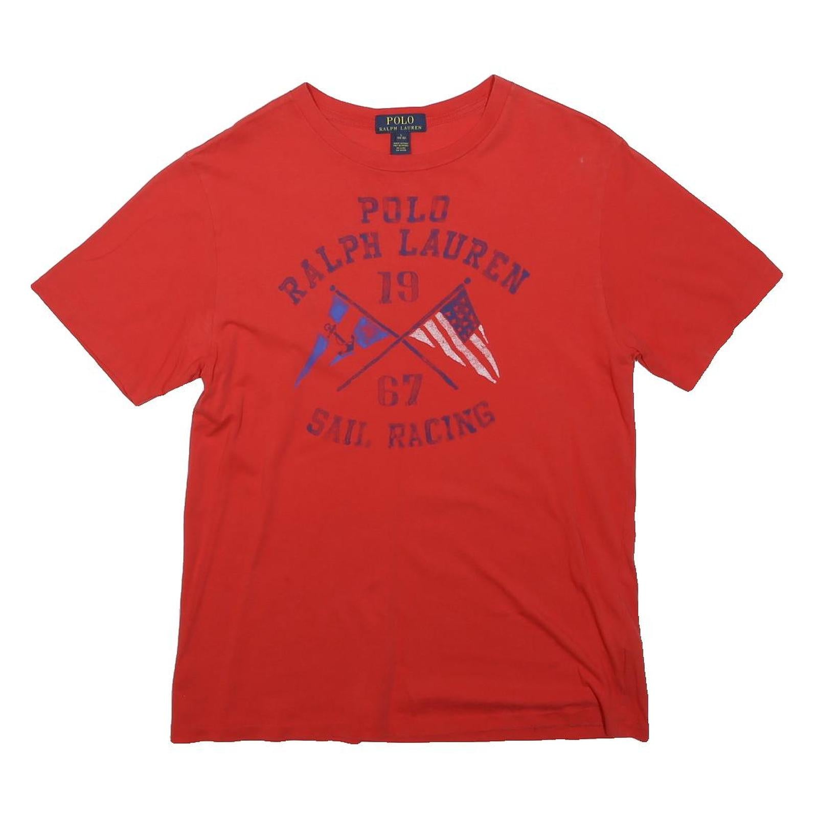 POLO RALPH LAUREN Boys Red Graphic T-Shirt 14-15Y Short Sleeve Crew Neck Cotton