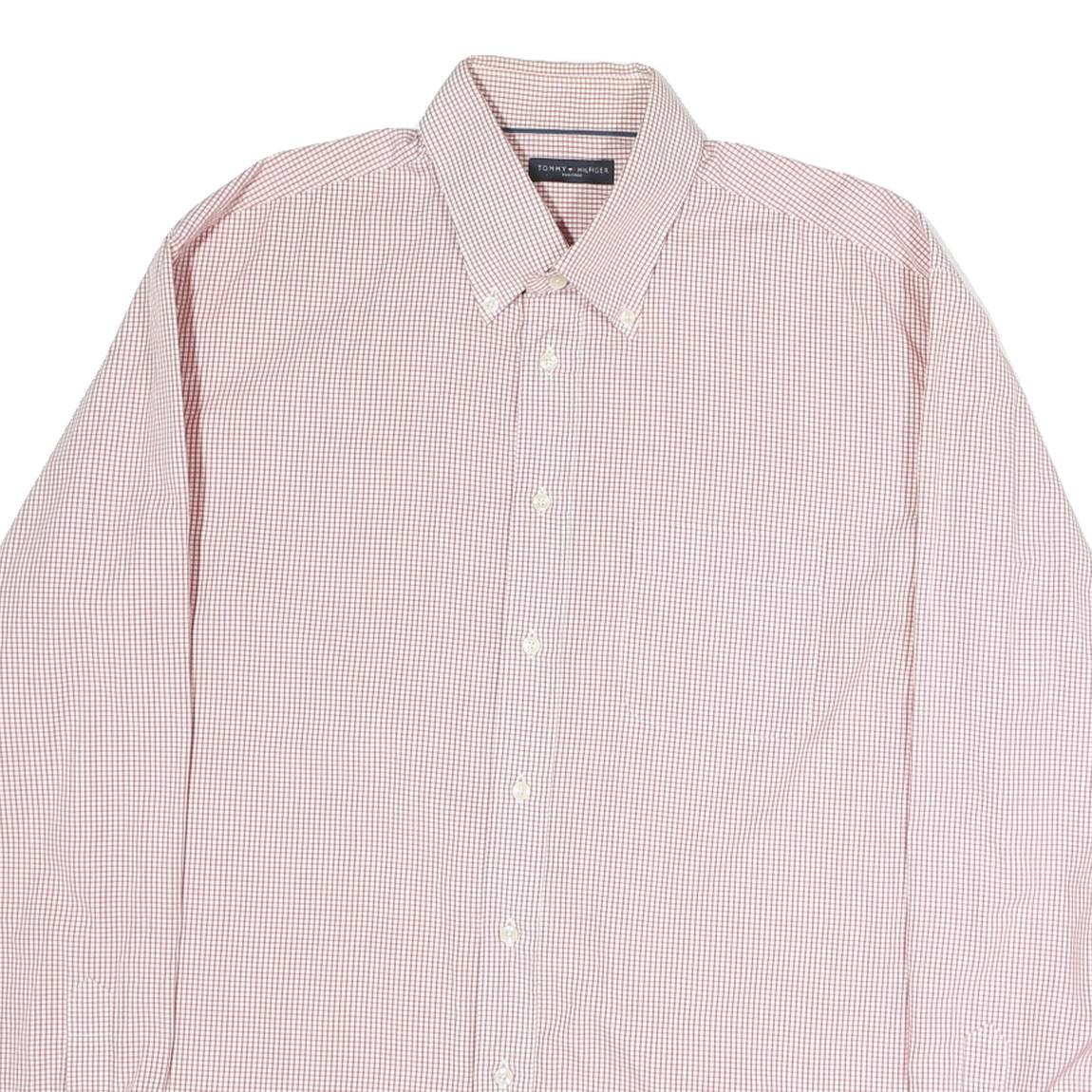 TOMMY HILFIGER Mens Red & White Check Shirt M Button Down Cotton Long Sleeve