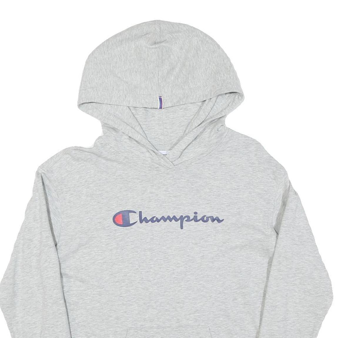 CHAMPION Mens Grey Pullover Hoodie S Classic Logo Cotton Casual Sweatshirt