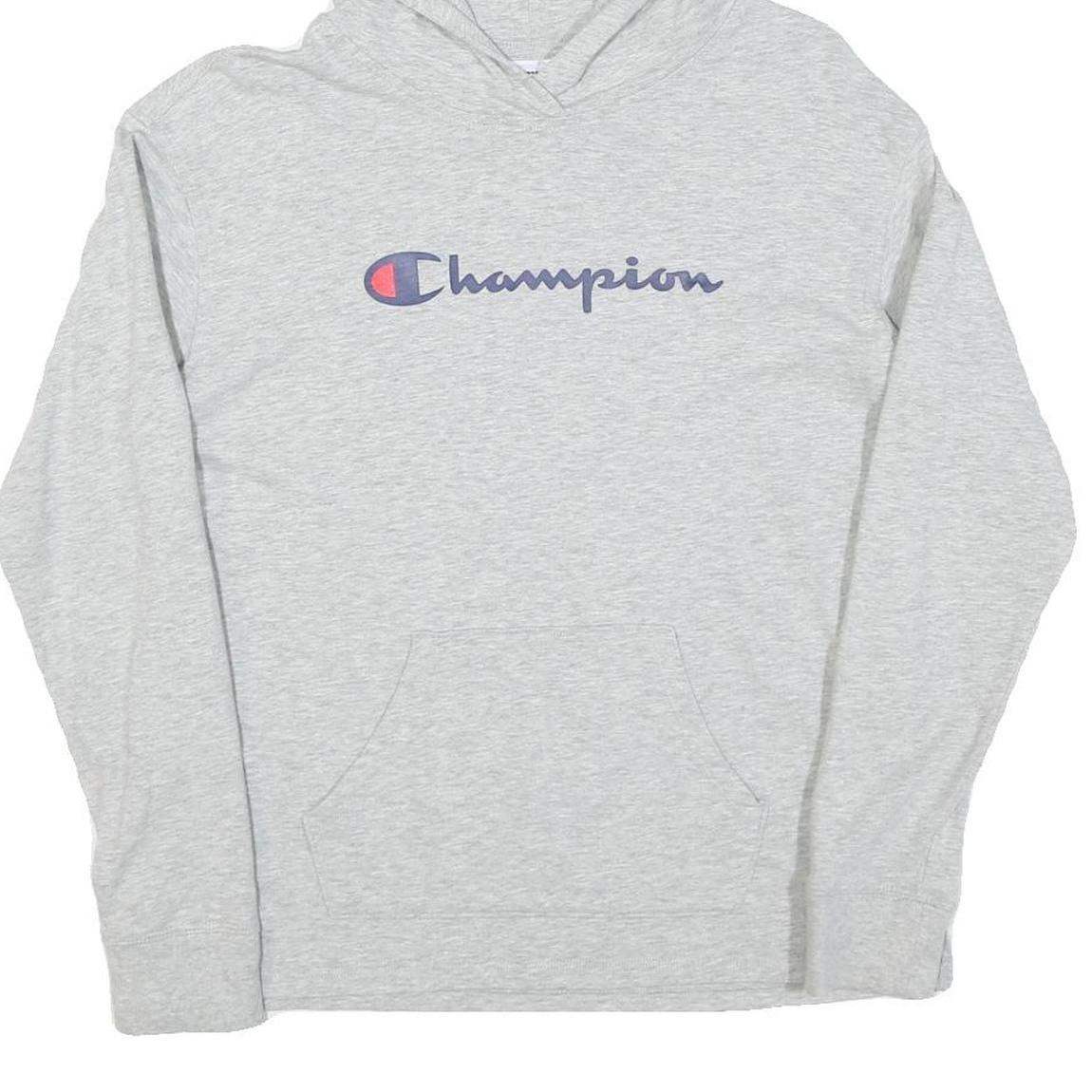 CHAMPION Mens Grey Pullover Hoodie S Classic Logo Cotton Casual Sweatshirt