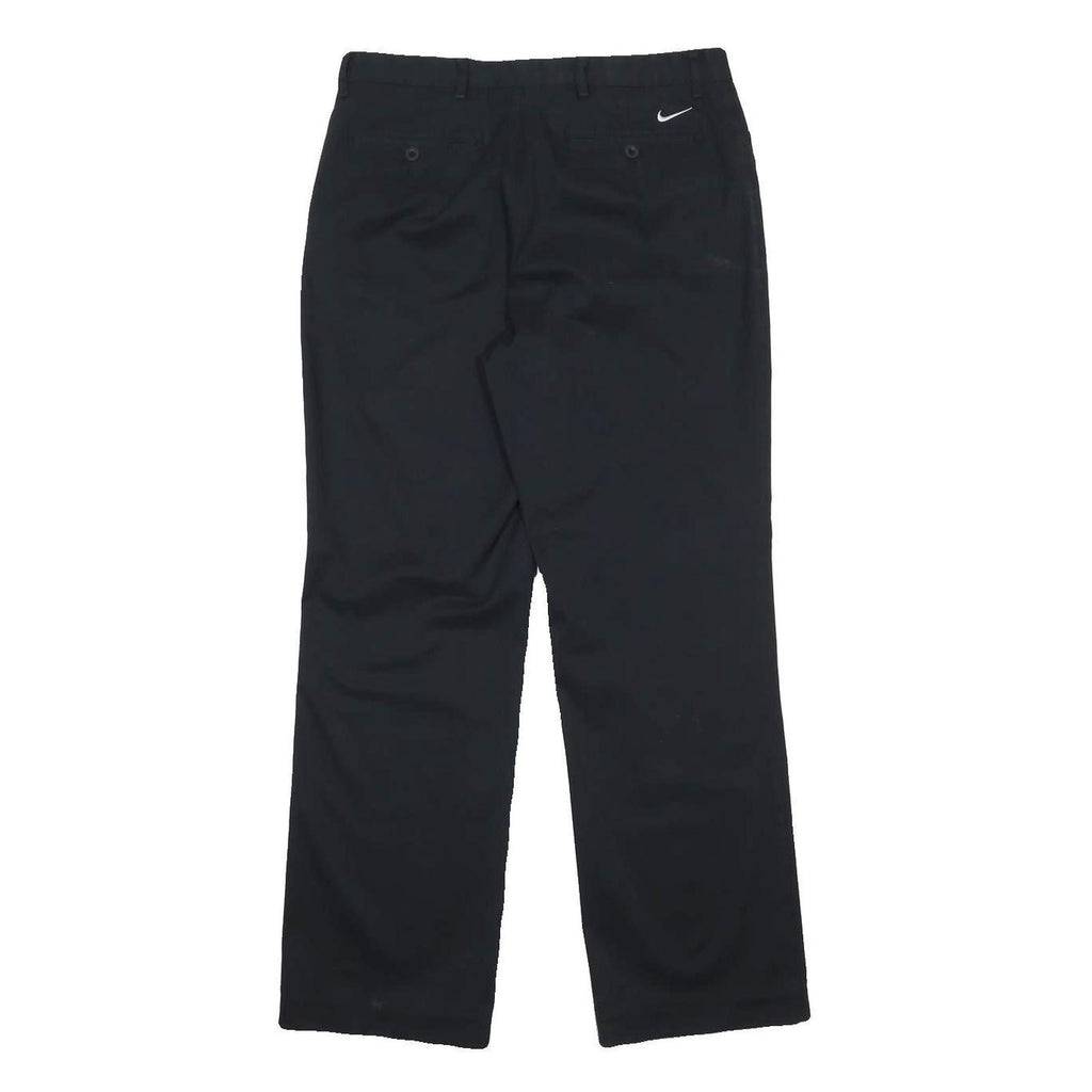 NIKE Mens Cotton Blend Black Relaxed Straight Trousers W32 L32 Casual Zip