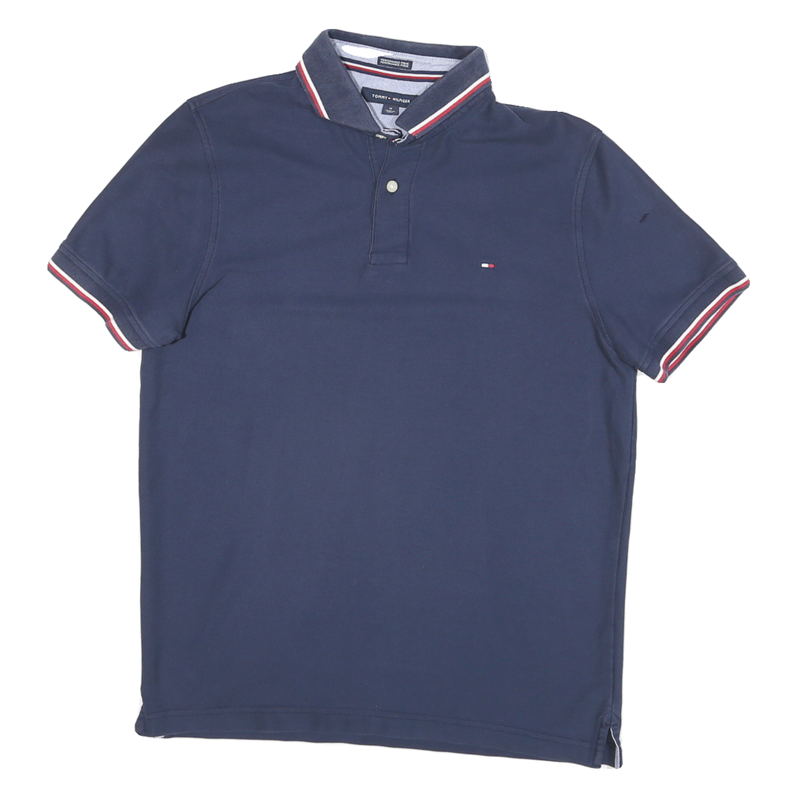 TOMMY HILFIGER Mens Navy Blue Short Sleeve Polo Shirt M Classic Cotton Blend