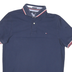 TOMMY HILFIGER Mens Navy Blue Short Sleeve Polo Shirt M Classic Cotton Blend