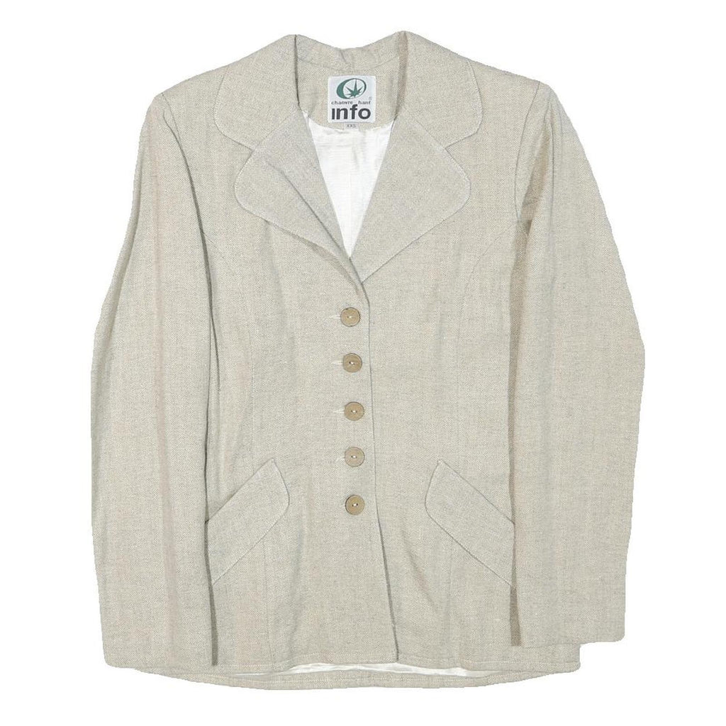 INFO Womens Beige Wool Blend Button Jacket XXS Woven Classic Tailored Button