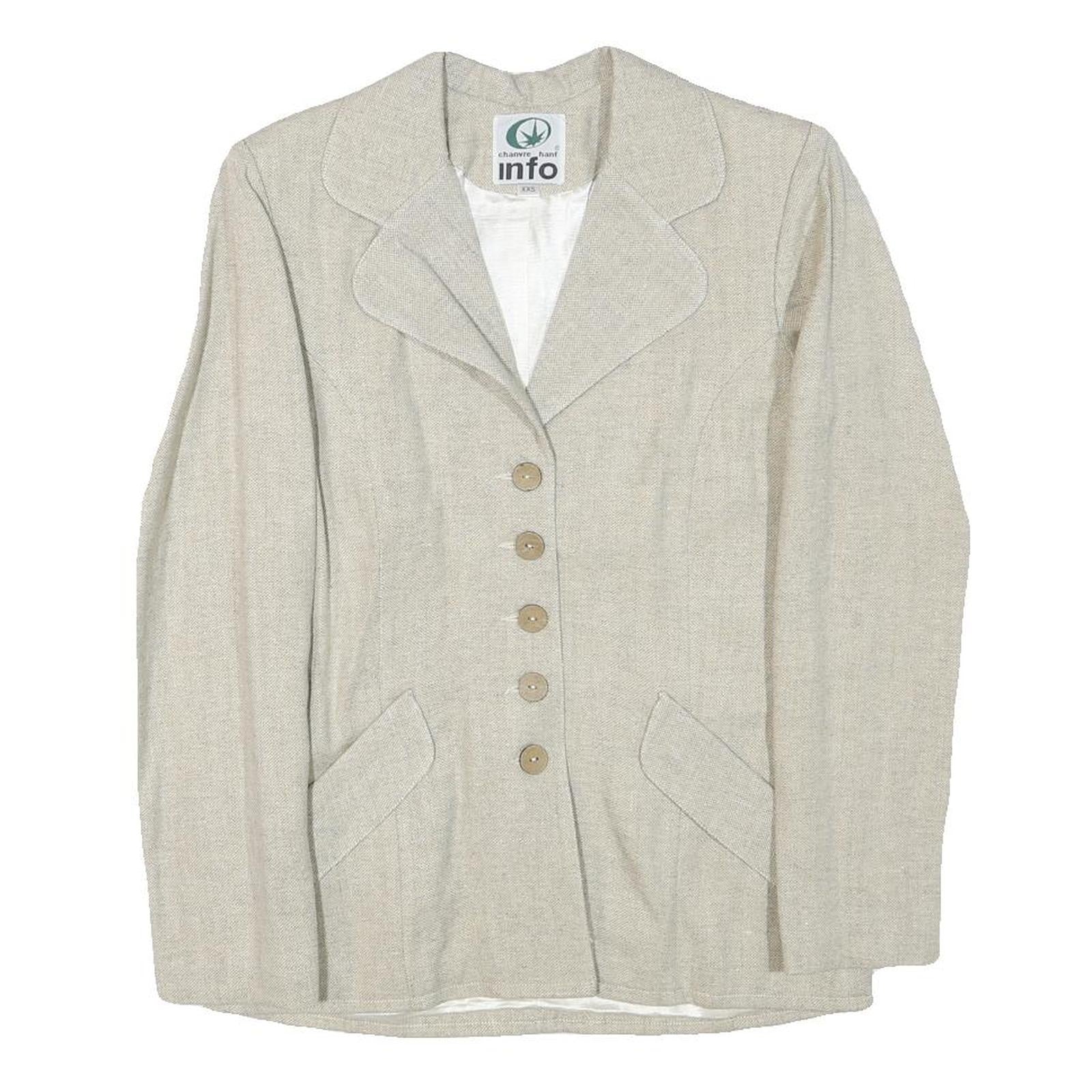 INFO Womens Beige Wool Blend Button Jacket XXS Woven Classic Tailored Button