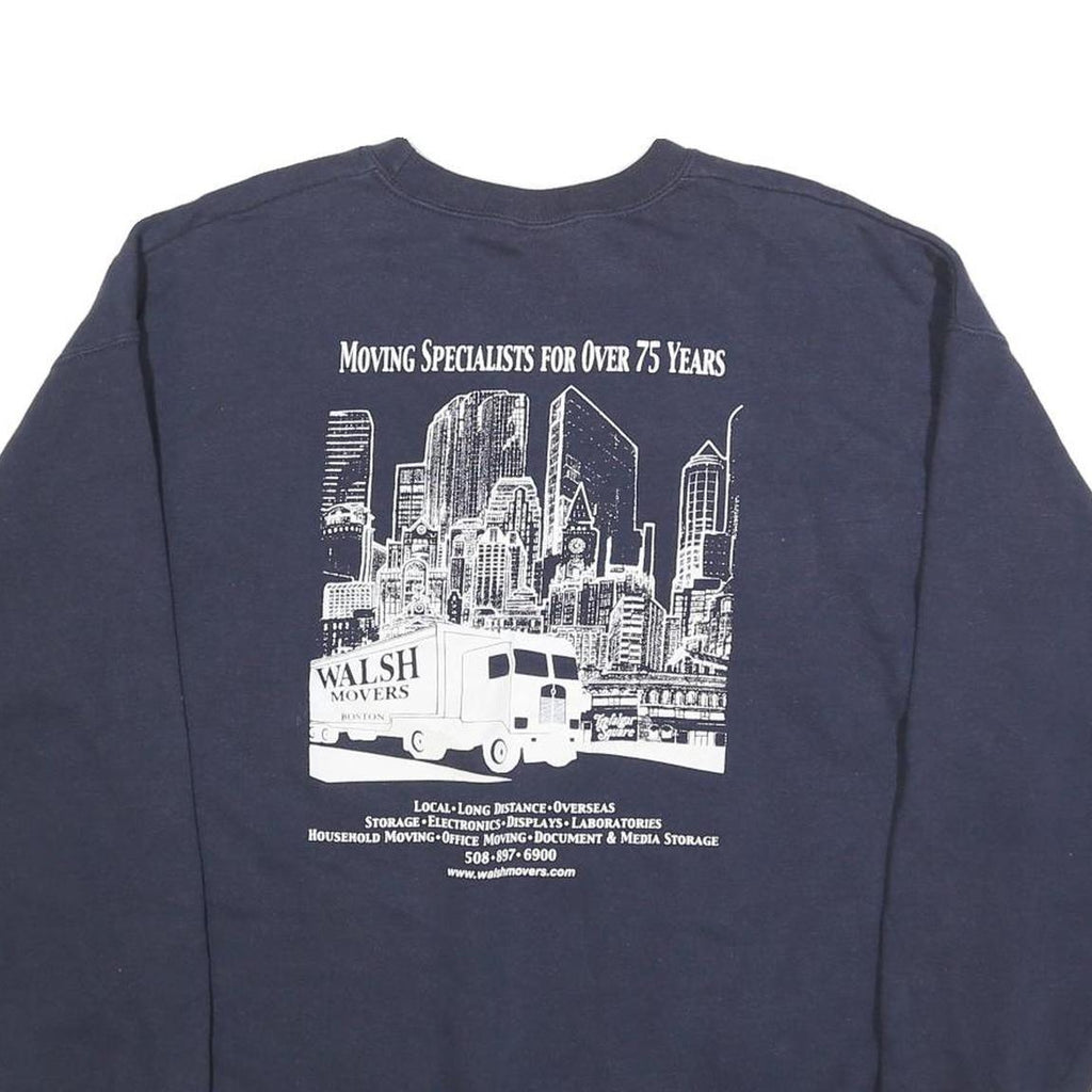 LEE Mens Navy Blue Sweatshirt Crew Neck L Walsh Movers Boston Graphic Print