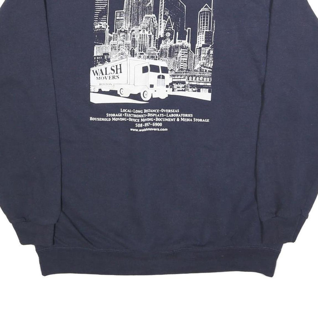 LEE Mens Navy Blue Sweatshirt Crew Neck L Walsh Movers Boston Graphic Print