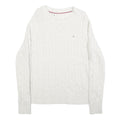 TOMMY HILFIGER Womens White Cable Knit Cotton Blend Jumper Crew Neck M