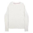 TOMMY HILFIGER Womens White Cable Knit Cotton Blend Jumper Crew Neck M