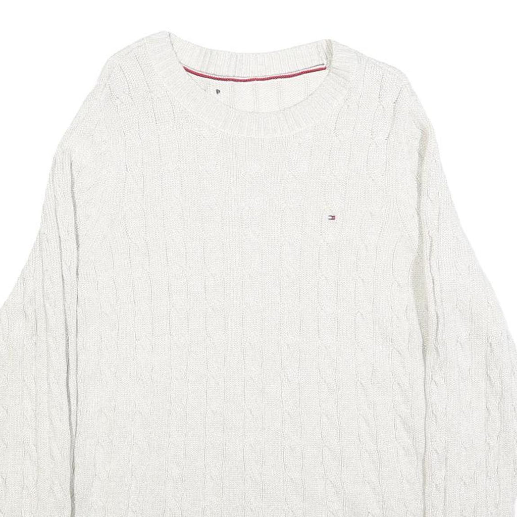 TOMMY HILFIGER Womens White Cable Knit Cotton Blend Jumper Crew Neck M