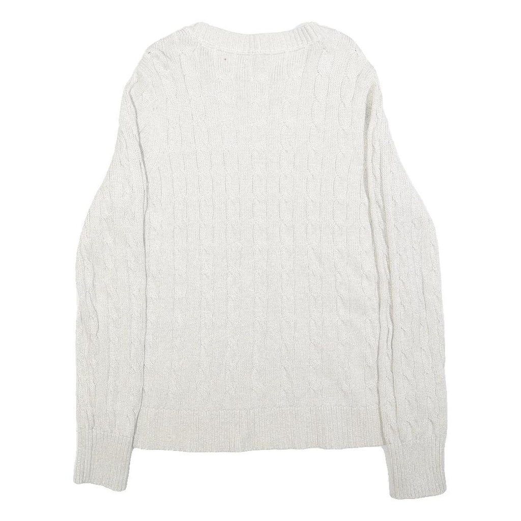 TOMMY HILFIGER Womens White Cable Knit Cotton Blend Jumper Crew Neck M