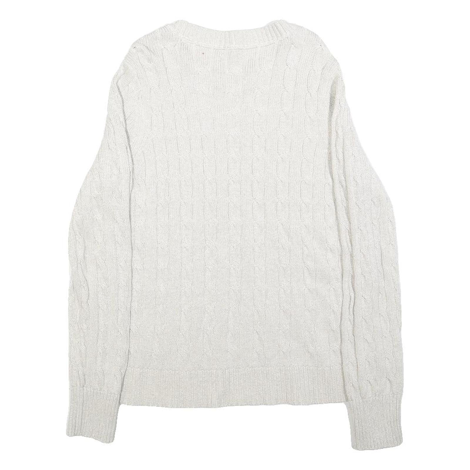 TOMMY HILFIGER Womens White Cable Knit Cotton Blend Jumper Crew Neck M