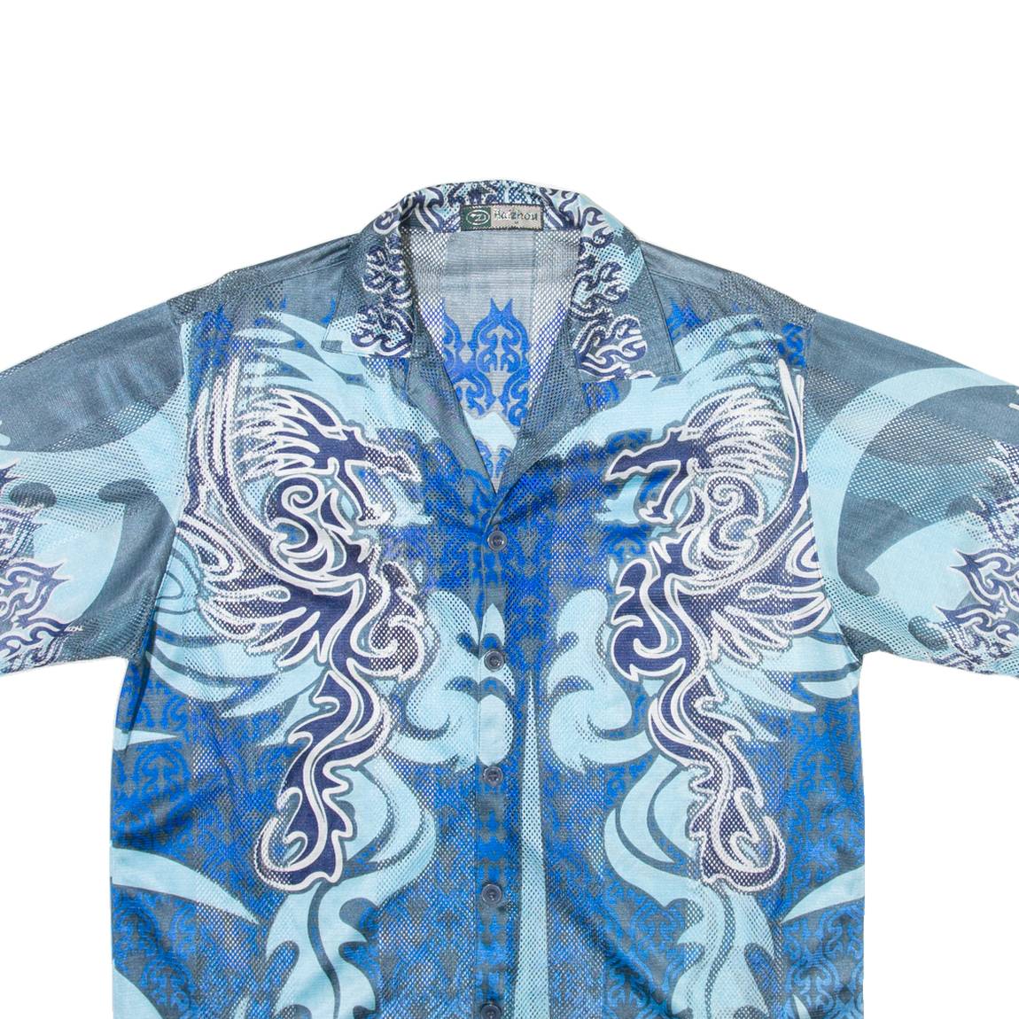 HANGZHOU Mens Shirt Blue Crazy Pattern M