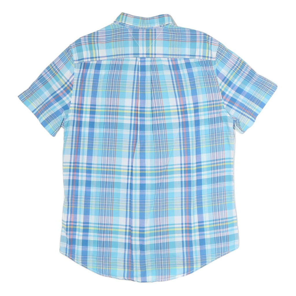 TOMMY HILFIGER Mens Blue Plaid Cotton Shirt Short Sleeve L Casual Summer
