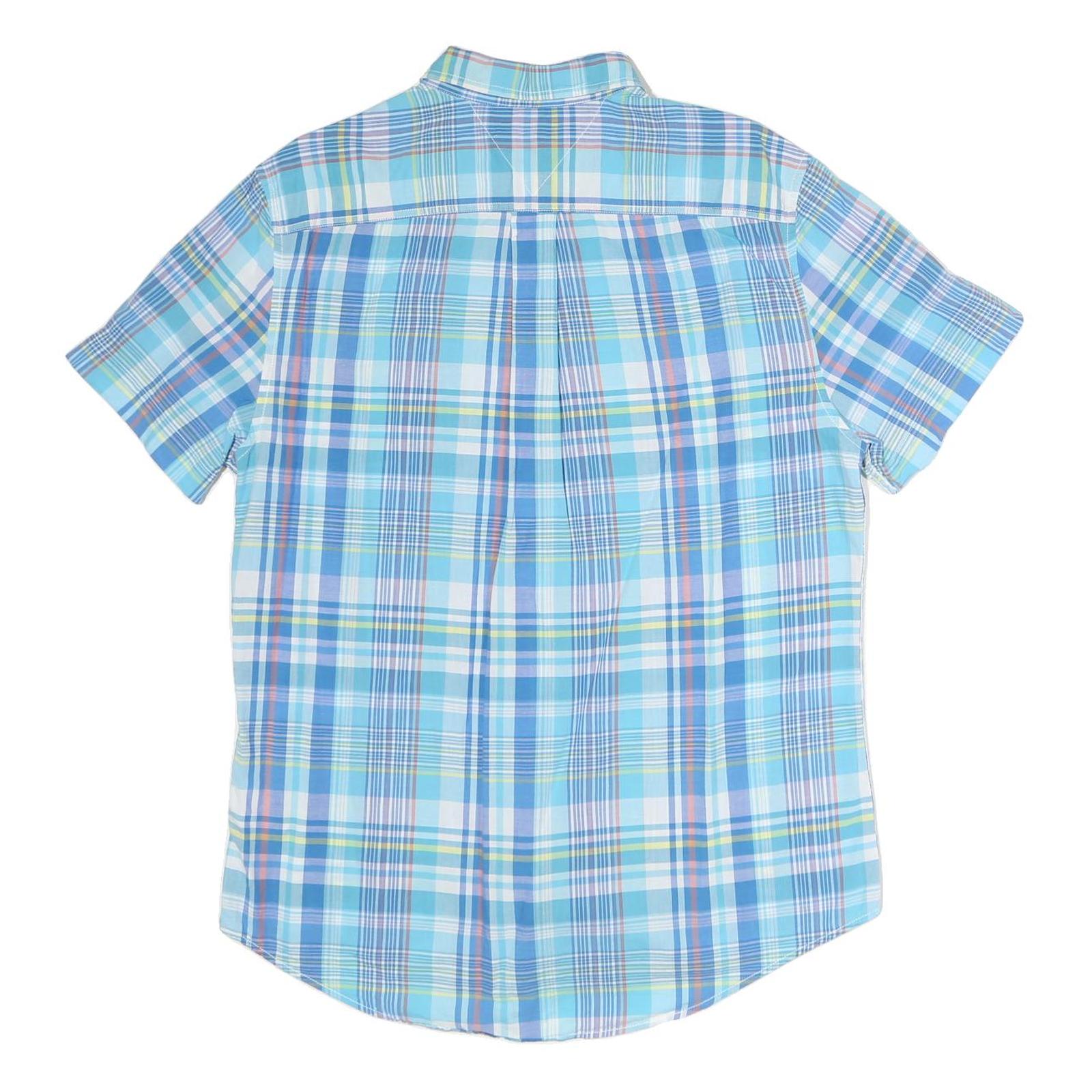 TOMMY HILFIGER Mens Blue Plaid Cotton Shirt Short Sleeve L Casual Summer