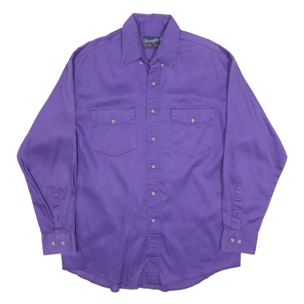 WRANGLER Mens Purple Plain Cotton Blend Shirt XL Button Casual Long Sleeve