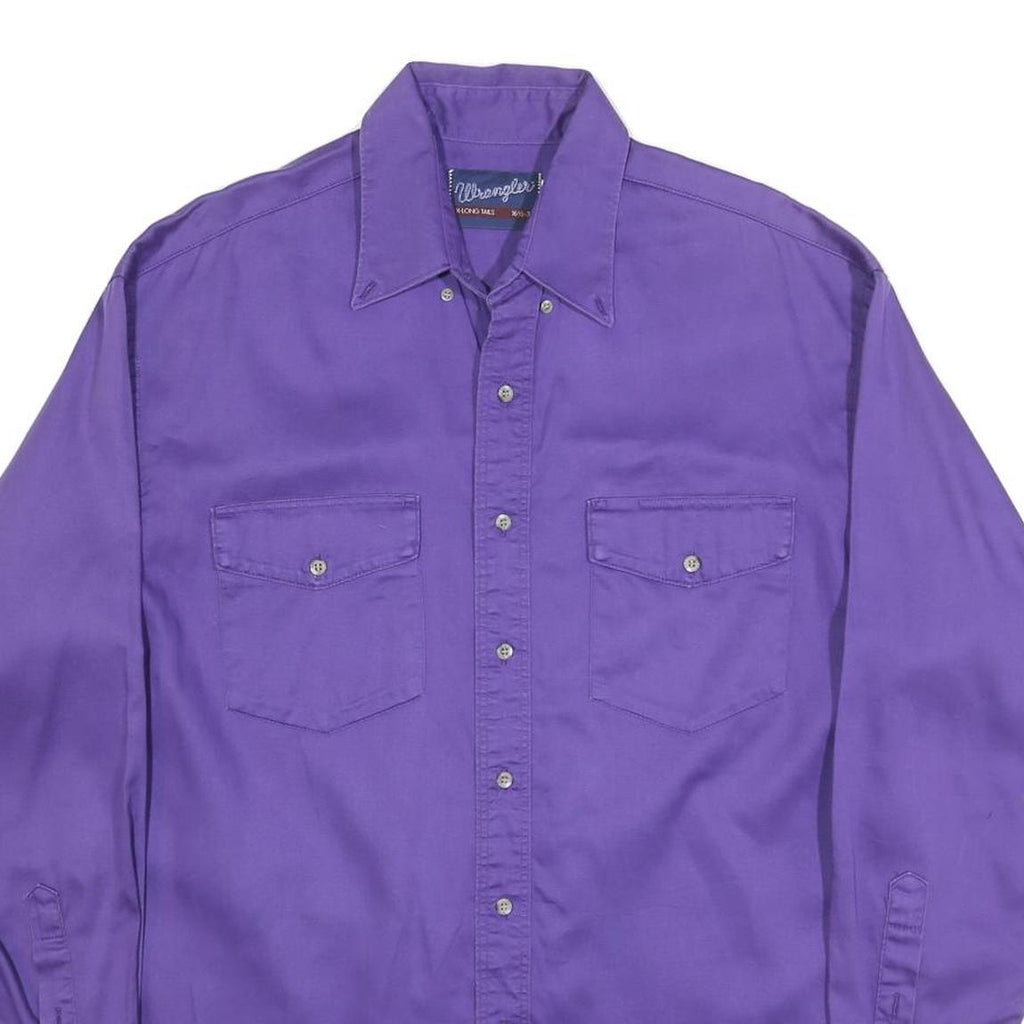 WRANGLER Mens Purple Plain Cotton Blend Shirt XL Button Casual Long Sleeve
