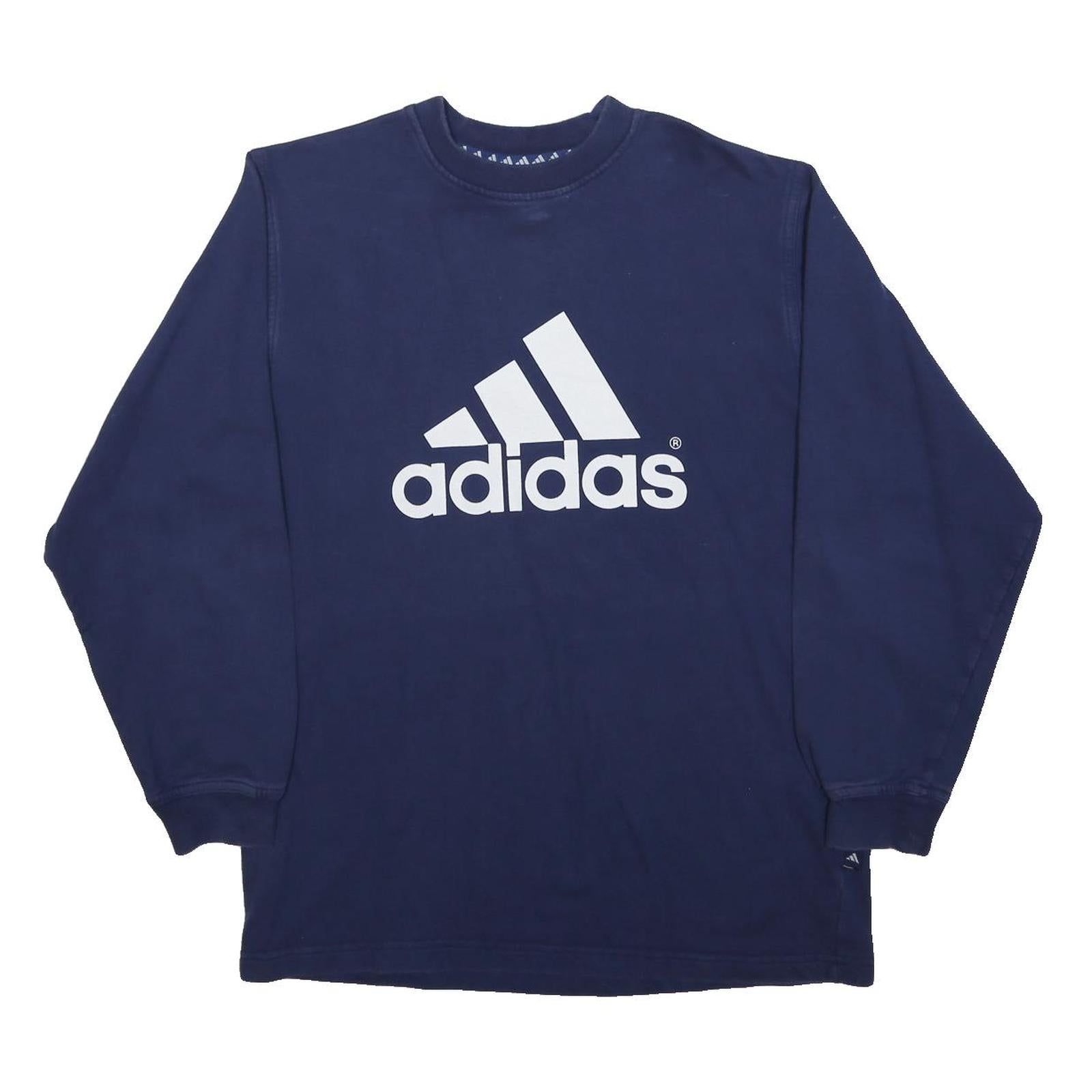 ADIDAS Boys Navy Blue Crew Neck XL Logo Sweatshirt Cotton Blend Pullover