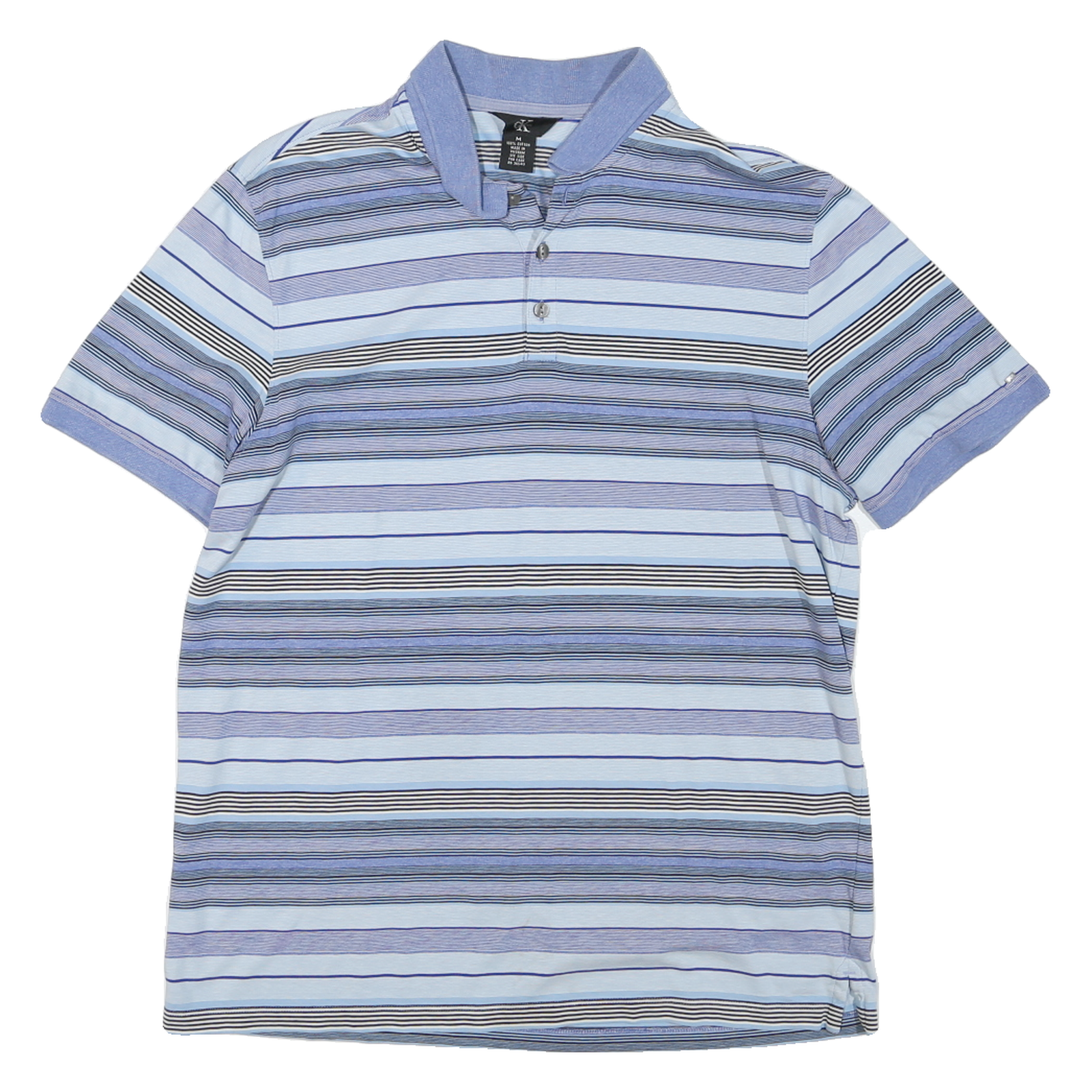 CALVIN KLEIN Mens Blue & Black Striped Short Sleeve Polo Shirt M Cotton Casual