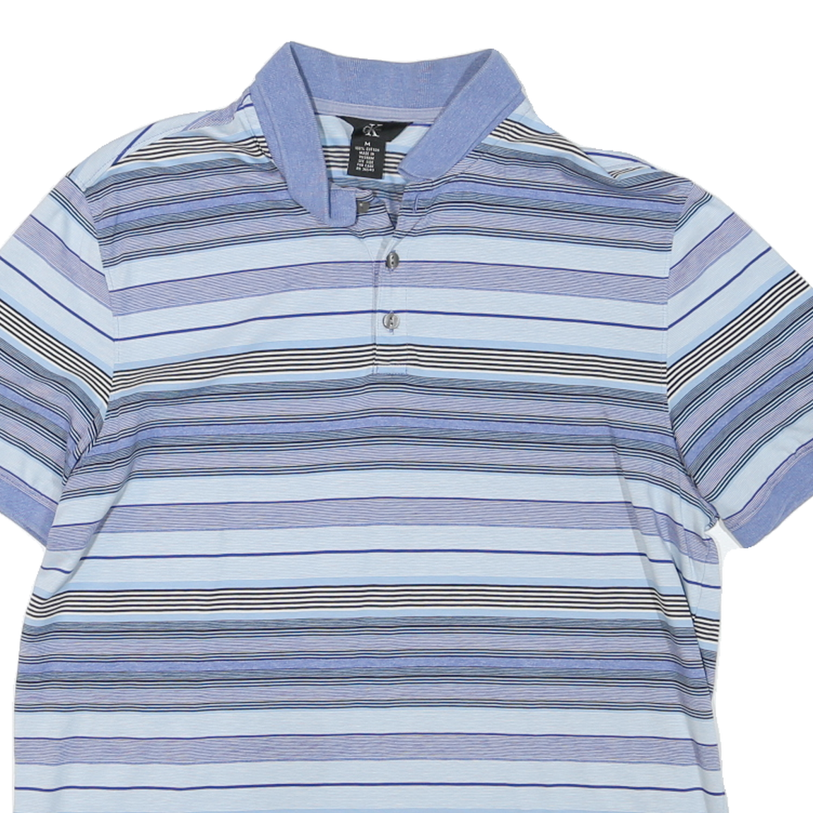 CALVIN KLEIN Mens Blue & Black Striped Short Sleeve Polo Shirt M Cotton Casual