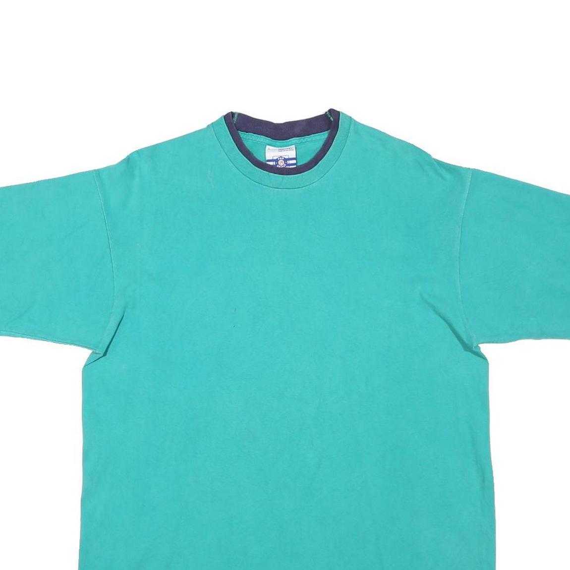 PRO SPIRIT Mens Green & Navy T-Shirt L Short Sleeve Crew Neck Cotton Blend