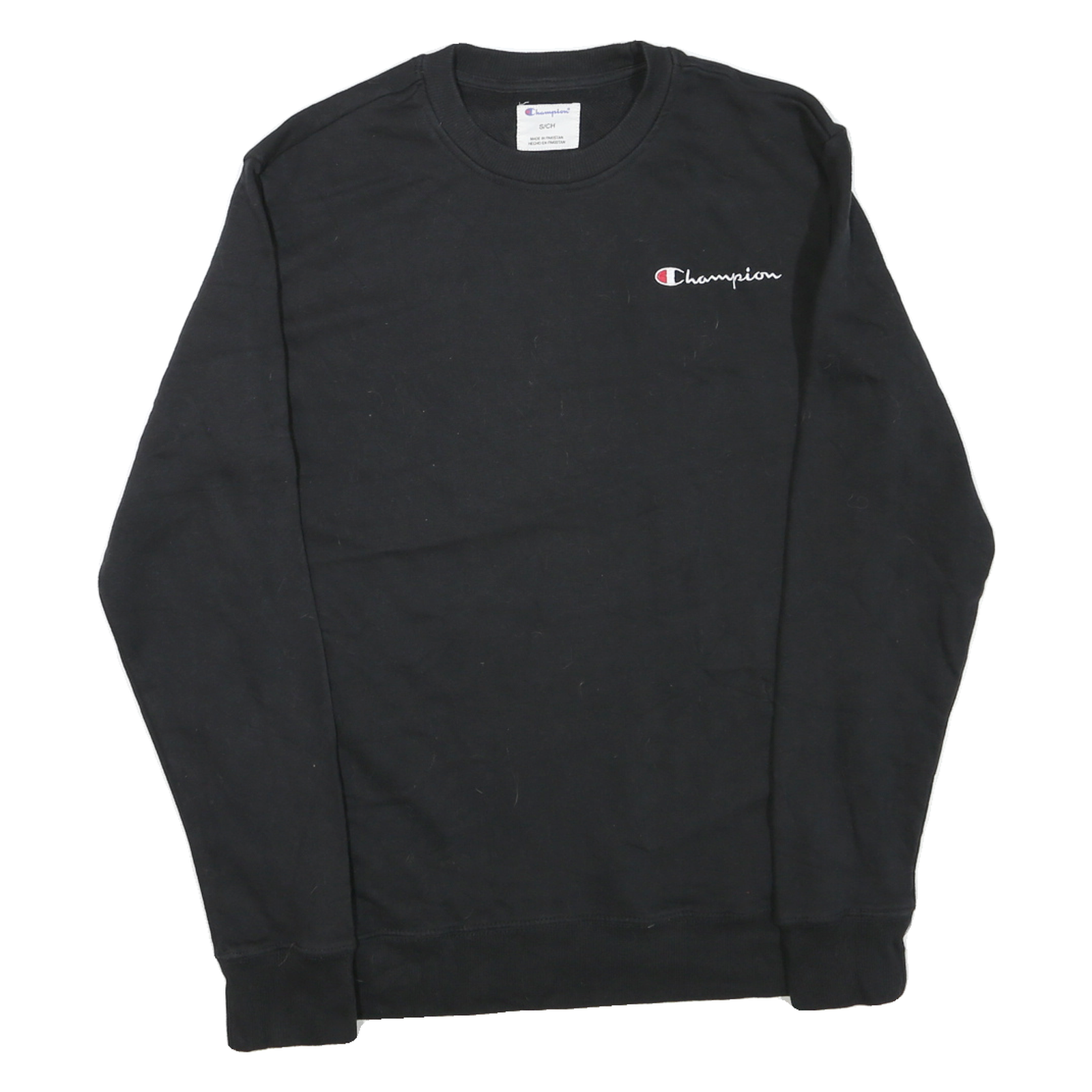 CHAMPION Mens Black Cotton Blend Crew Neck S Logo Sweatshirt Pullover