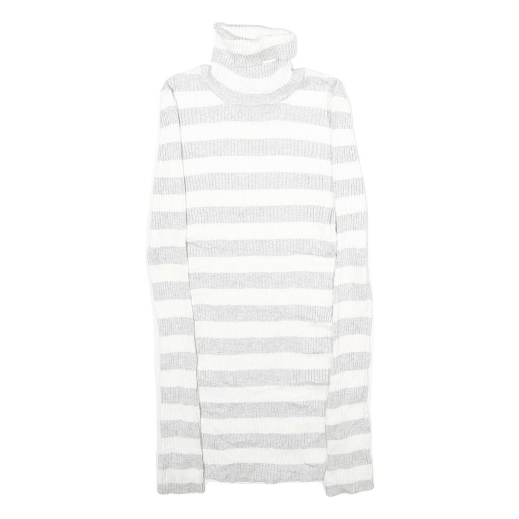 IT'S OUR TIME Womens White & Grey Patterned Jumper Roll Neck Basic Knit S