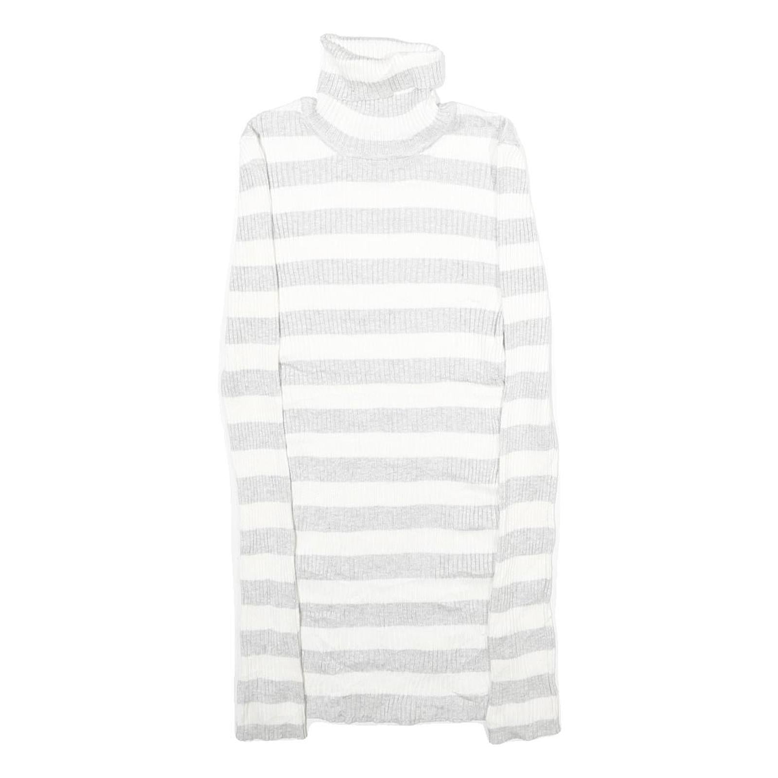 IT'S OUR TIME Womens White & Grey Patterned Jumper Roll Neck Basic Knit S
