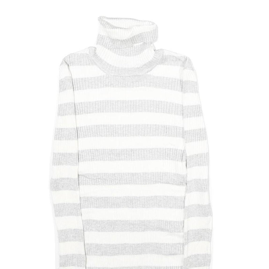 IT'S OUR TIME Womens White & Grey Patterned Jumper Roll Neck Basic Knit S