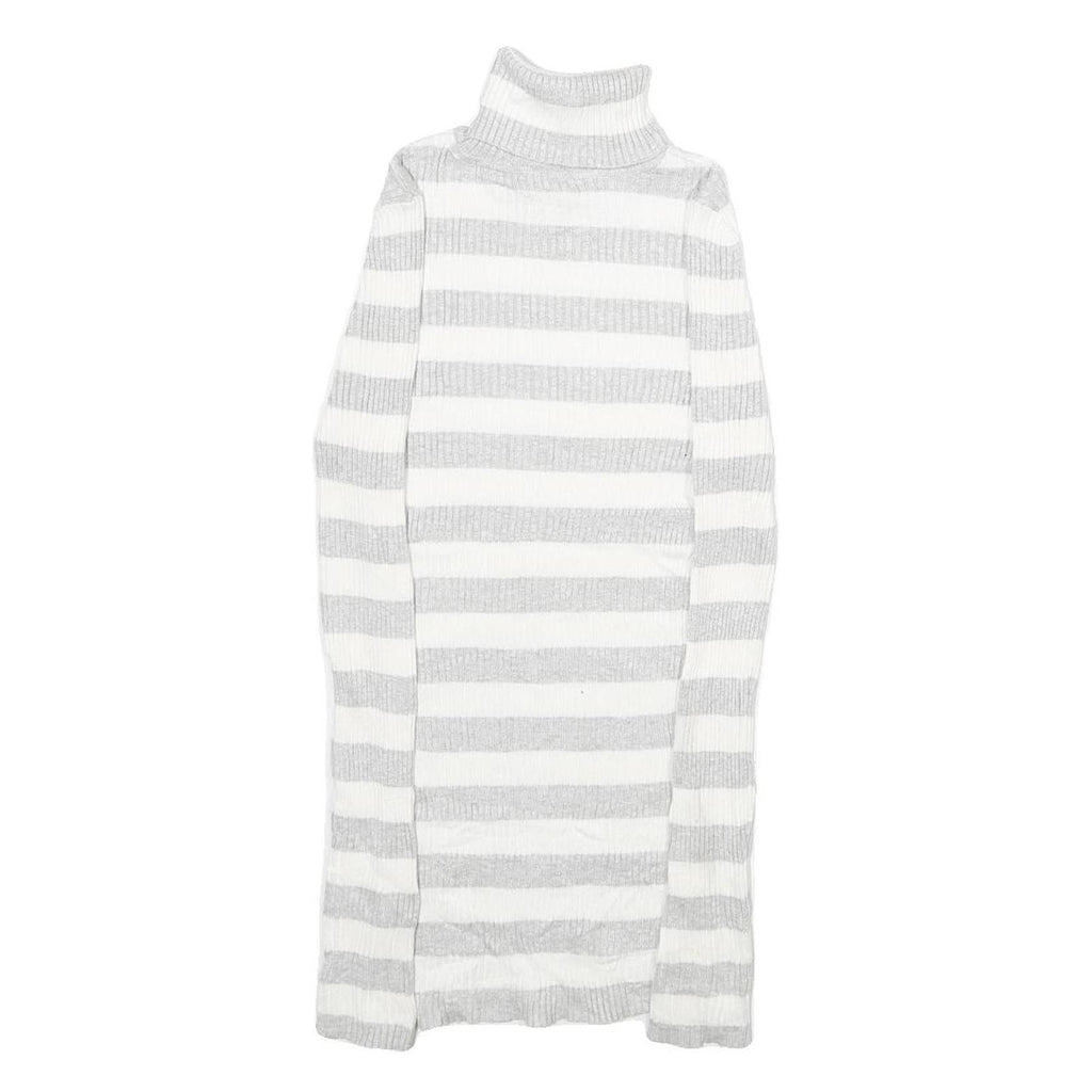 IT'S OUR TIME Womens White & Grey Patterned Jumper Roll Neck Basic Knit S