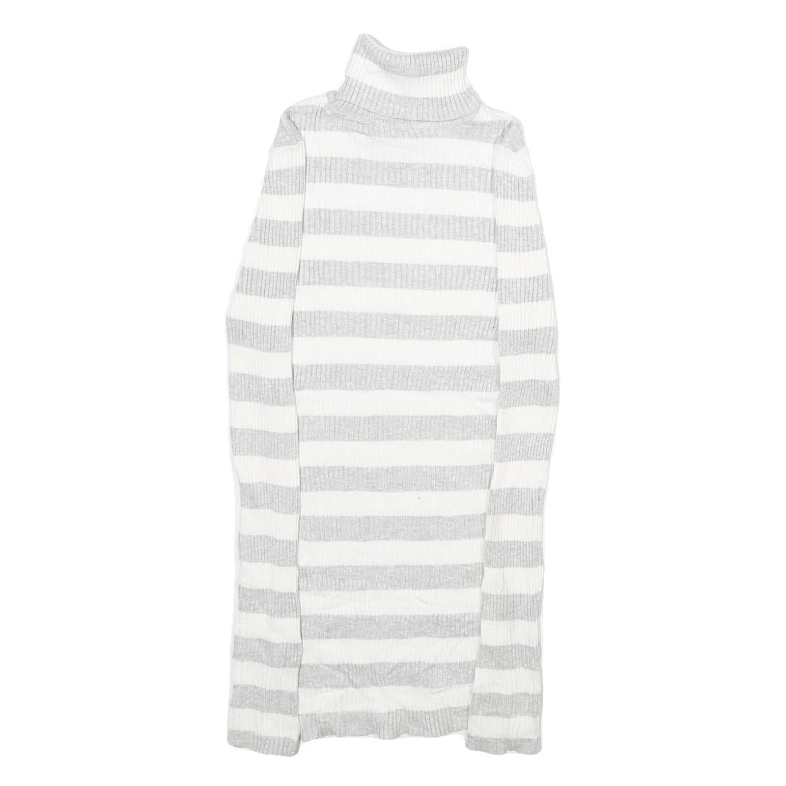 IT'S OUR TIME Womens White & Grey Patterned Jumper Roll Neck Basic Knit S