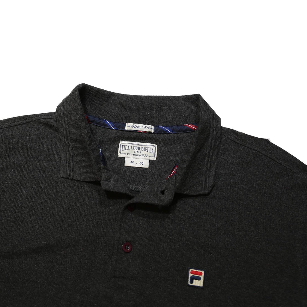 FILA Mens Black Long Sleeve Plain Cotton Blend Polo Shirt M Slim Fit