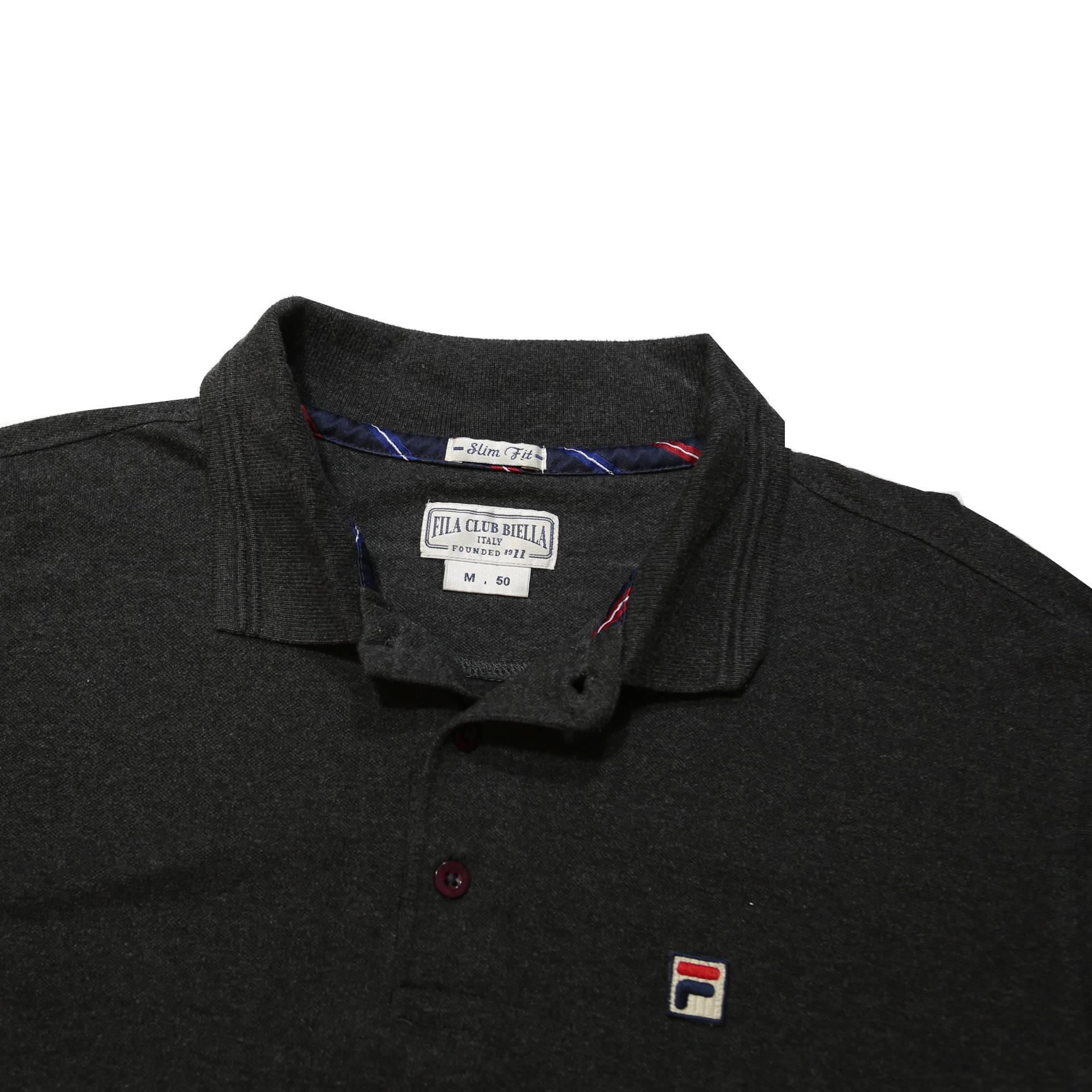 FILA Mens Black Long Sleeve Plain Cotton Blend Polo Shirt M Slim Fit