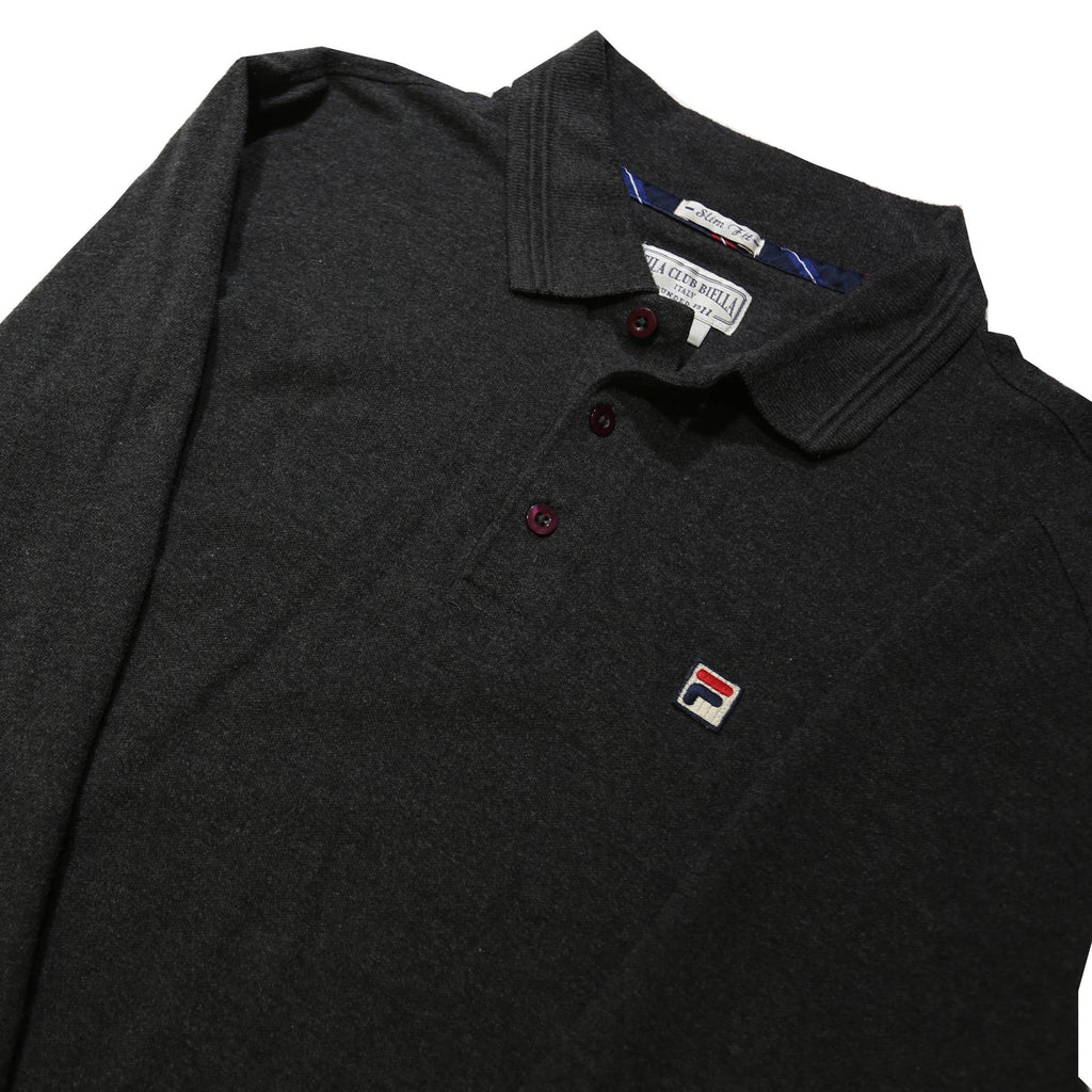 FILA Mens Black Long Sleeve Plain Cotton Blend Polo Shirt M Slim Fit