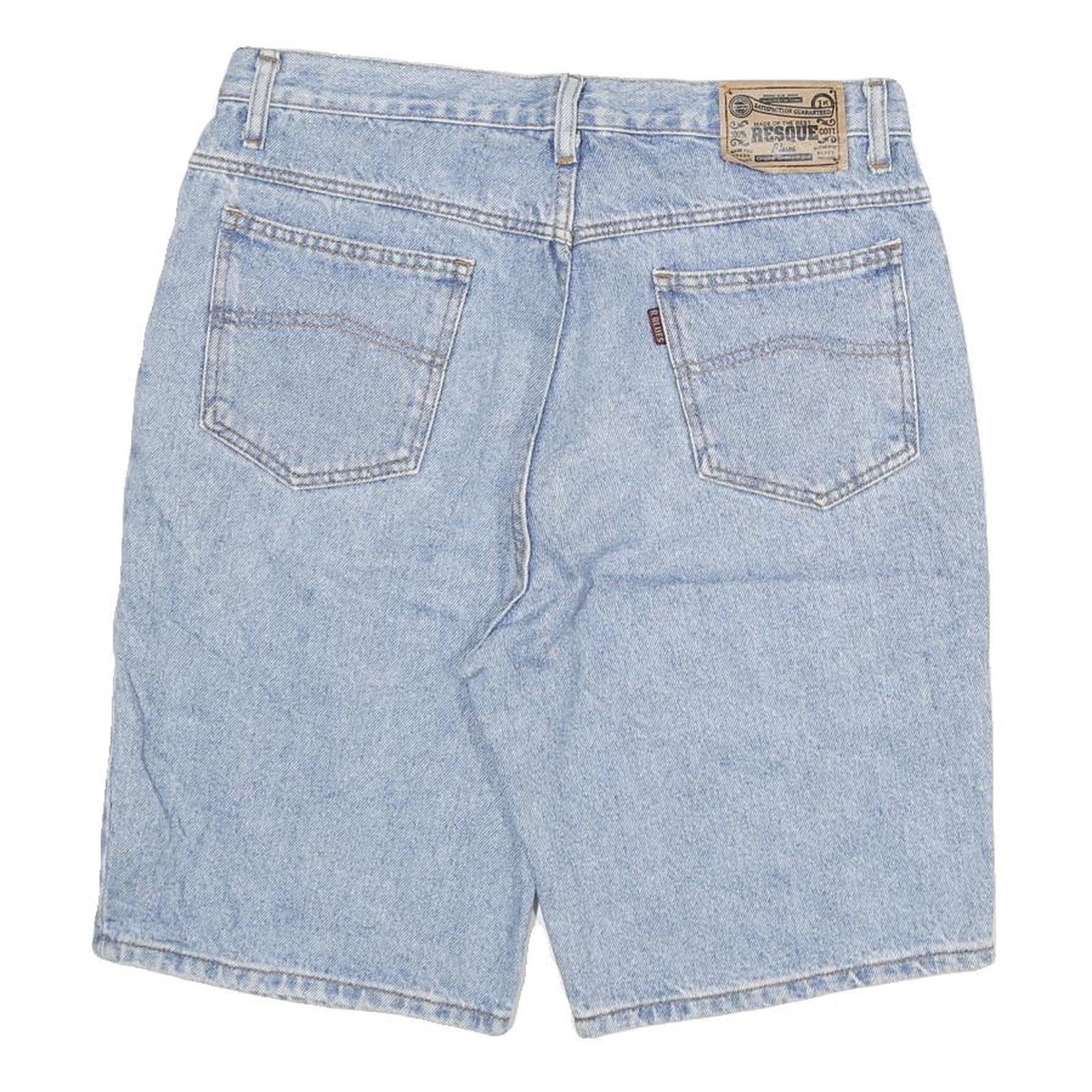 RESQUE Mens Denim Blue Casual Shorts L W30 Cotton Blend Relaxed Fit