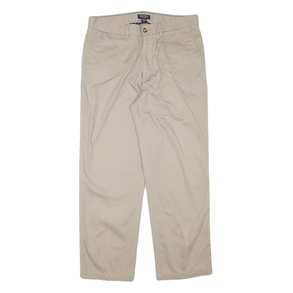 NAUTICA Mens Regular Fit Beige Cotton Blend Trousers W33 L28 Casual Zip Closure