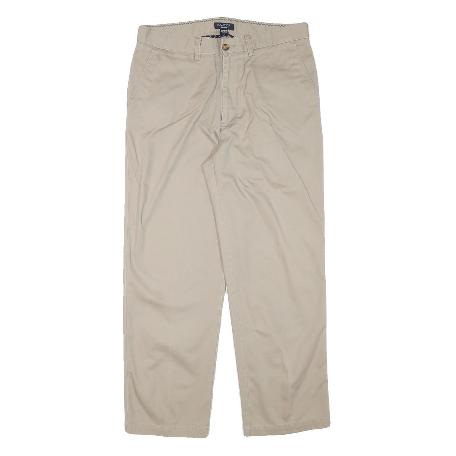 NAUTICA Mens Regular Fit Beige Cotton Blend Trousers W33 L28 Casual Zip Closure