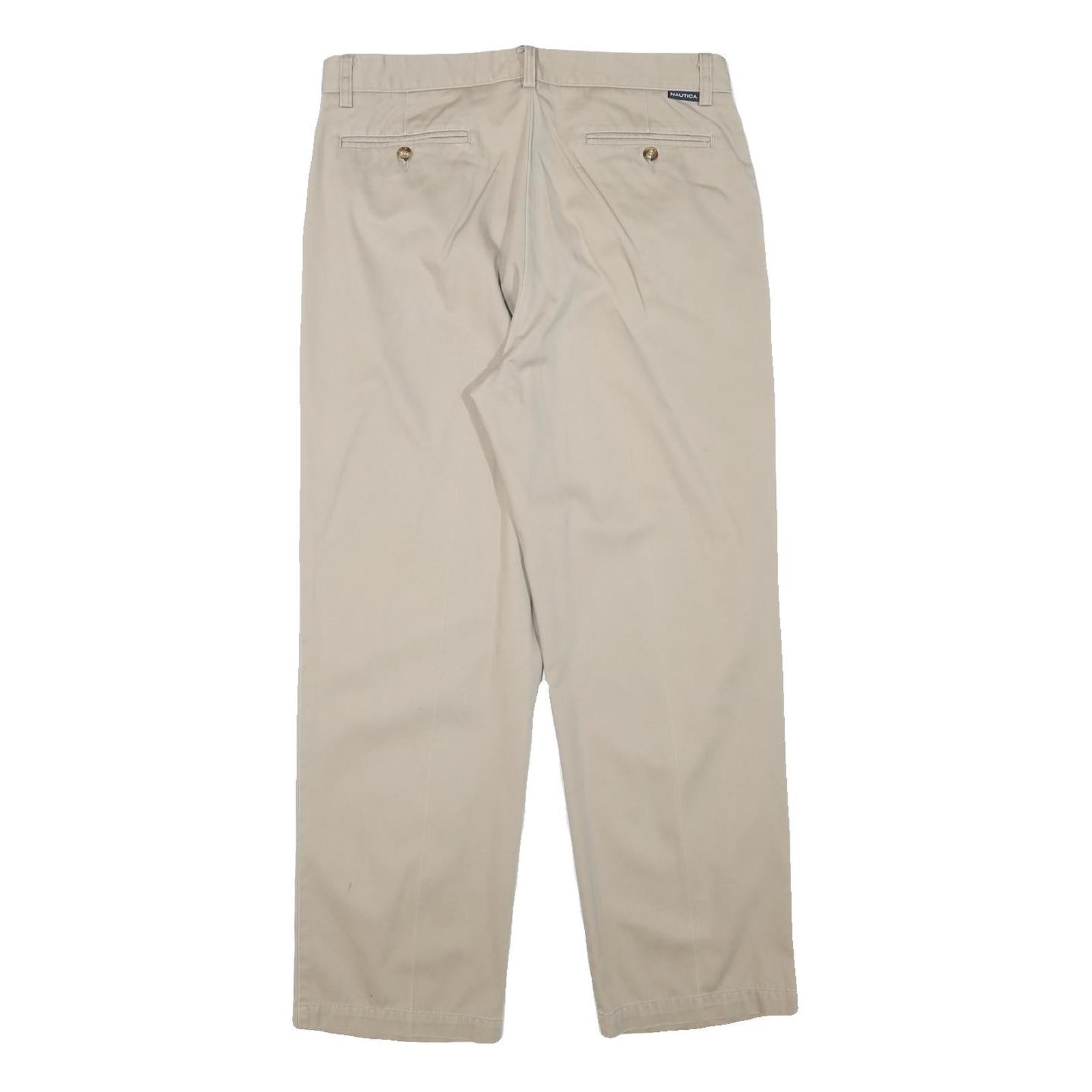 NAUTICA Mens Regular Fit Beige Cotton Blend Trousers W33 L28 Casual Zip Closure