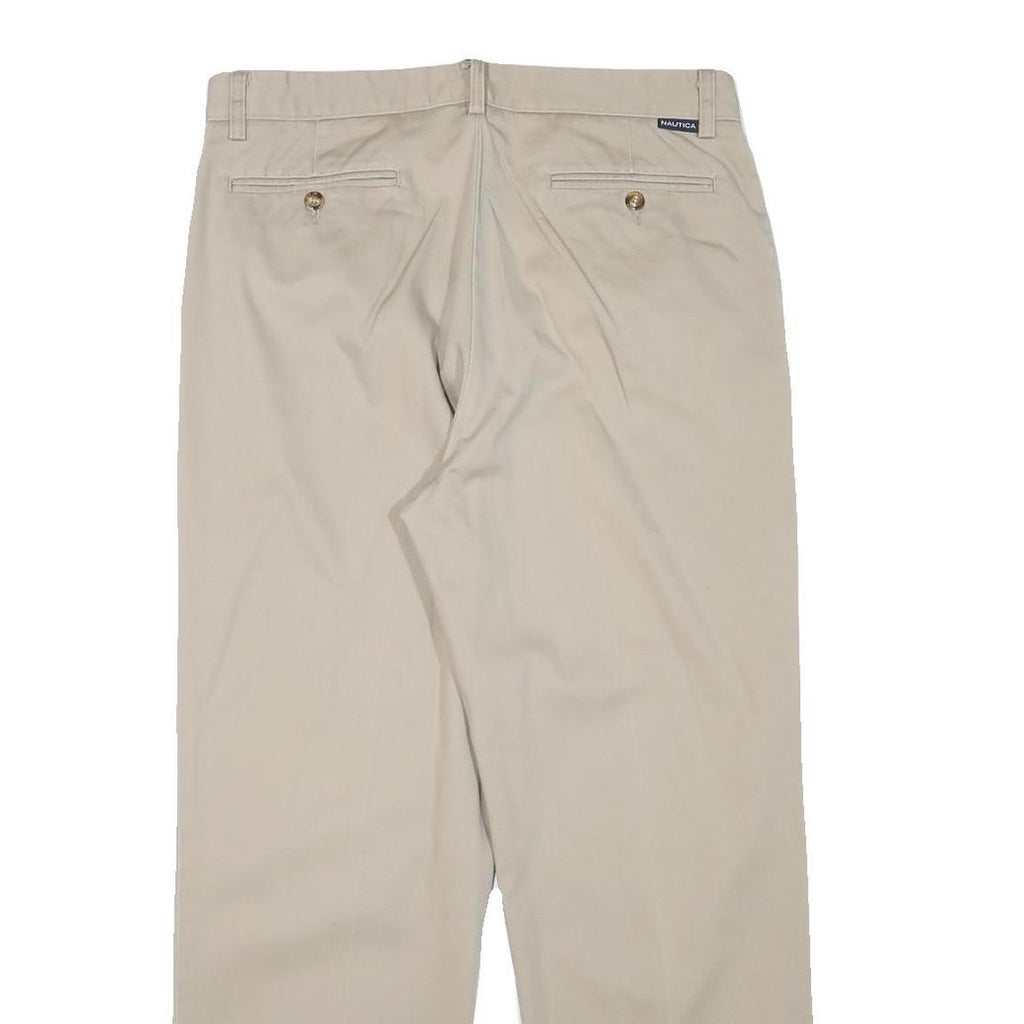 NAUTICA Mens Regular Fit Beige Cotton Blend Trousers W33 L28 Casual Zip Closure