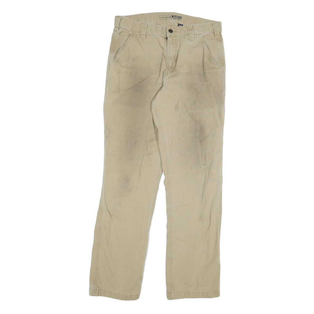 CARHARTT Mens Relaxed Beige Cotton Blend Zip Trousers W32 L31 Workwear Utility