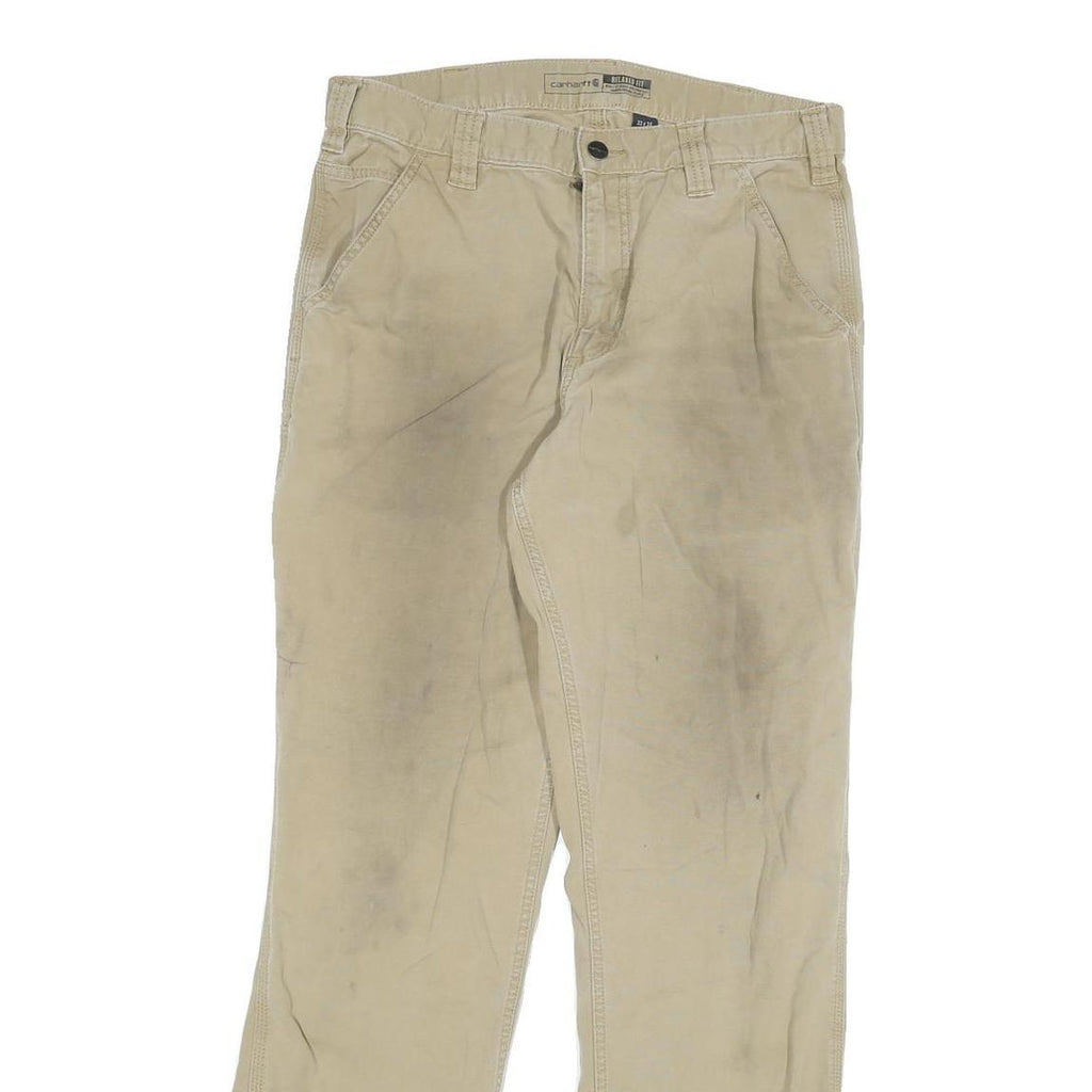 CARHARTT Mens Relaxed Beige Cotton Blend Zip Trousers W32 L31 Workwear Utility