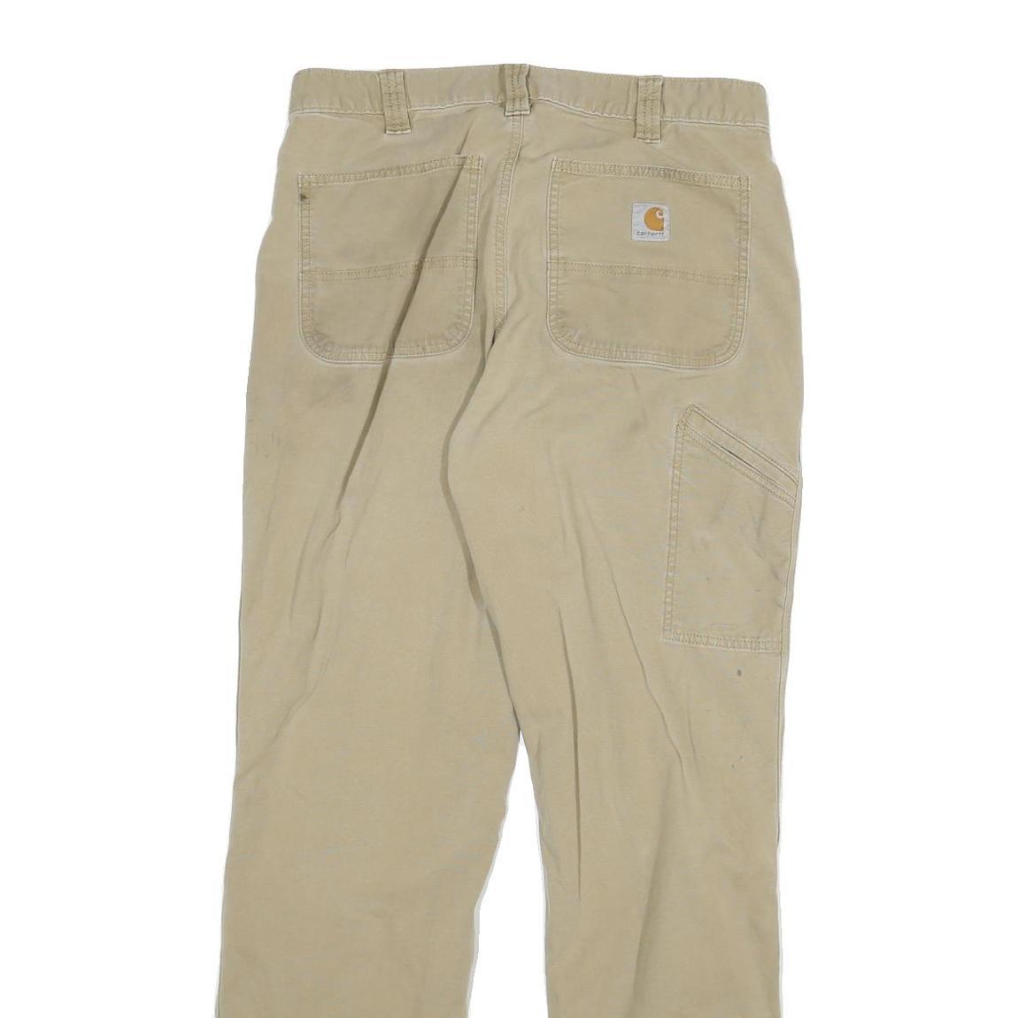CARHARTT Mens Relaxed Beige Cotton Blend Zip Trousers W32 L31 Workwear Utility