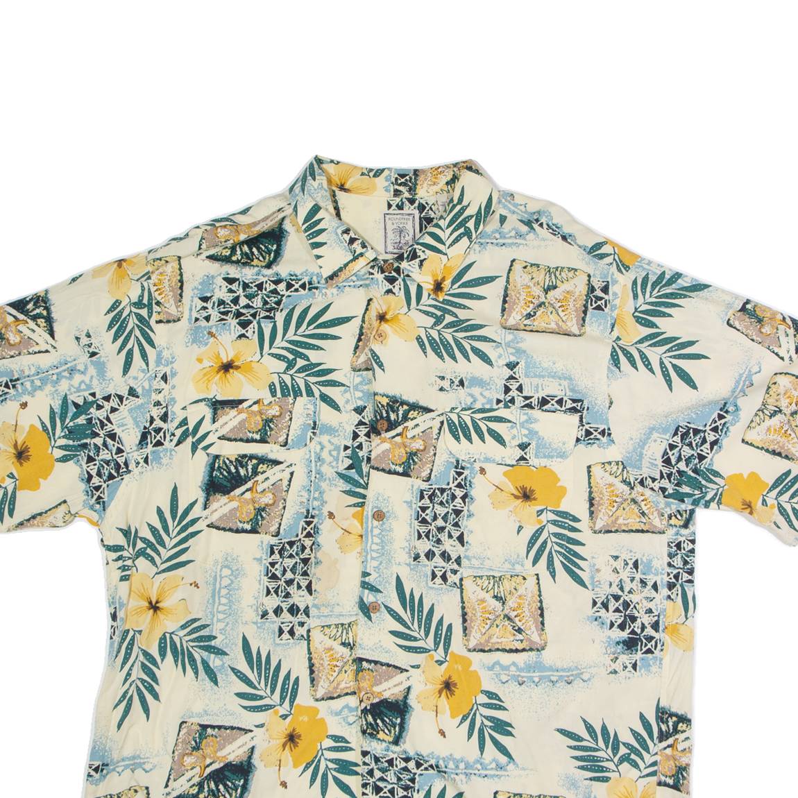 ROUNDTREE & YORKE Mens Hawaiian Shirt Beige Floral L