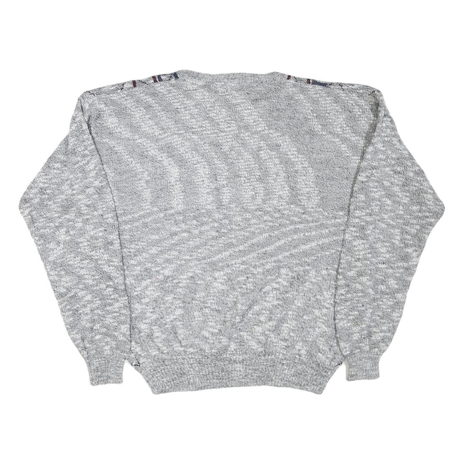 THE FOX Mens Grey Jumpers Patterned Crew Neck Basic Knit XL Wool Warm Casual